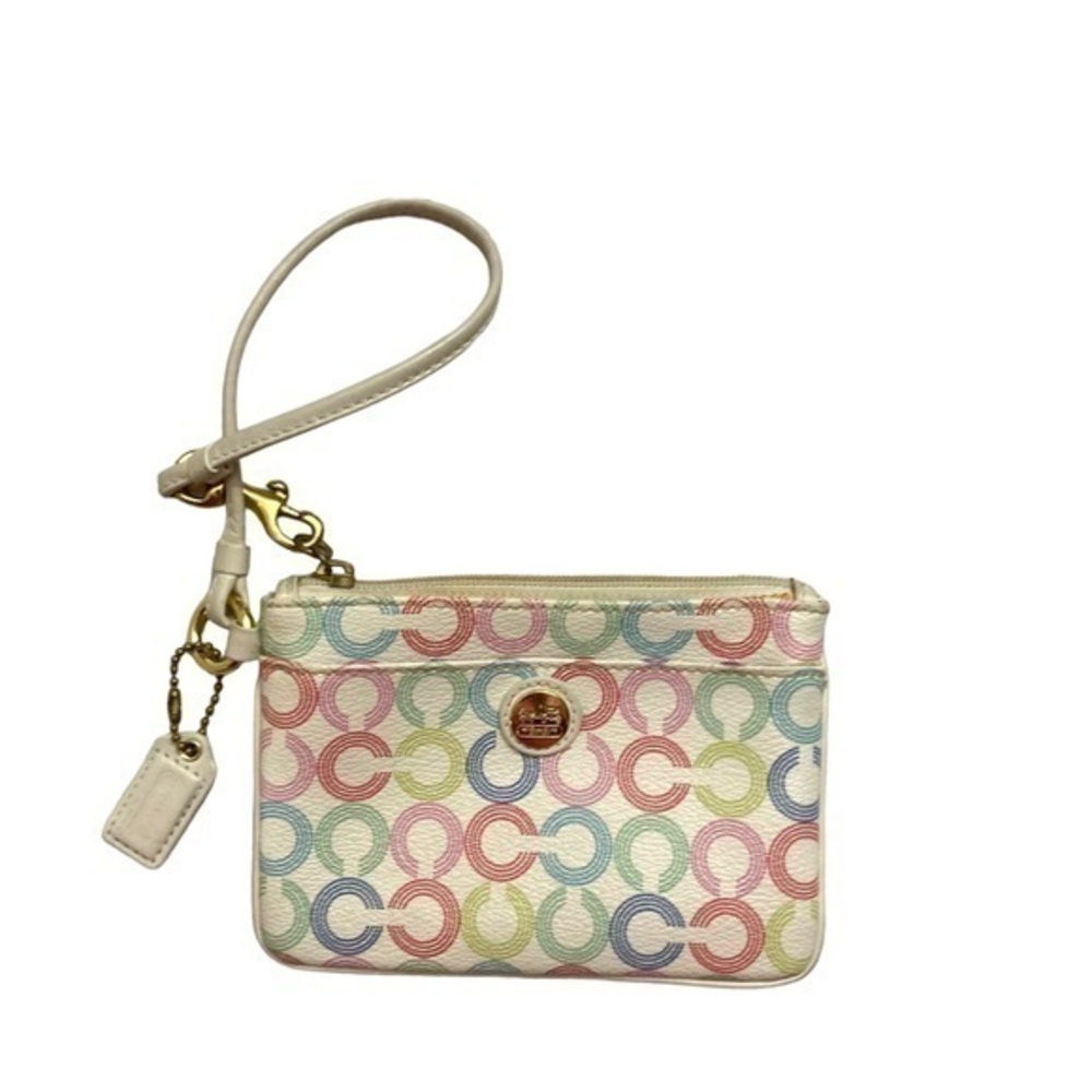 Coach white with multicolor c wristlet bag